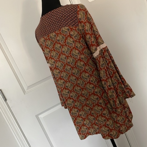 Flying Tomato Tops - Flying Tomato Mini Dress Tunic Size L MultiColored Print Bell Sleeves